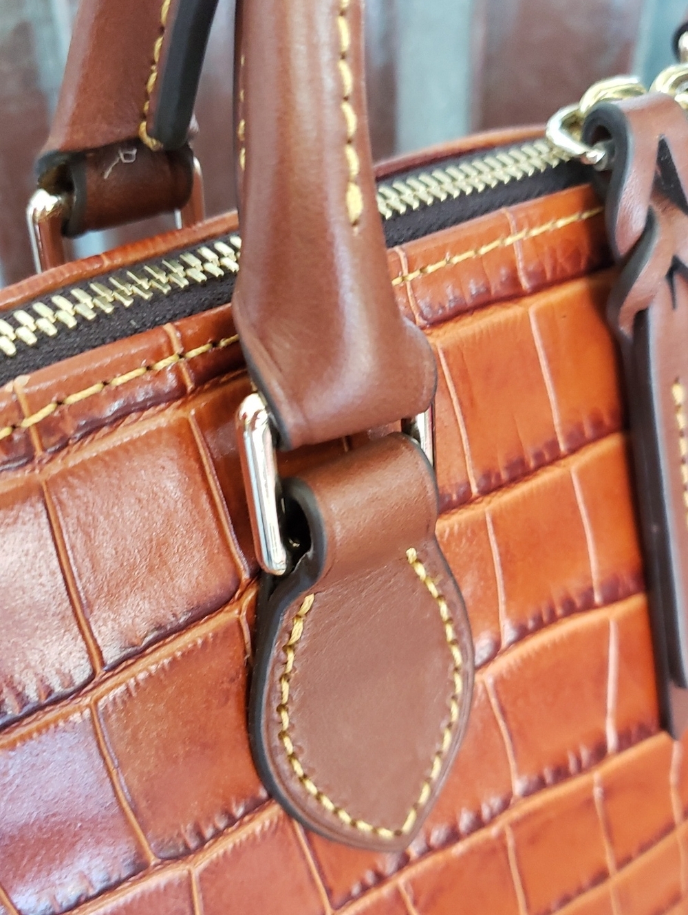 NWT Dooney & Bourke Croc-Embossed Leather ZIP ZIP Satchel in Cognac Brown - Picture 5 of 11